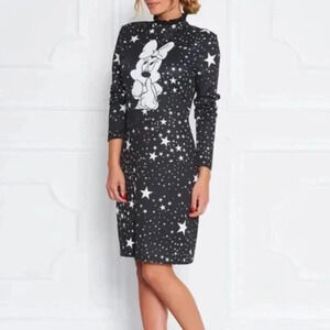 Sugarbird x Disney Minnie Mouse Star Print Dress Long Sleeve Stretch Size XS
